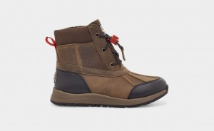Brown Ugg Turlock Leather Weather Kids' Boots | 642053-YMX